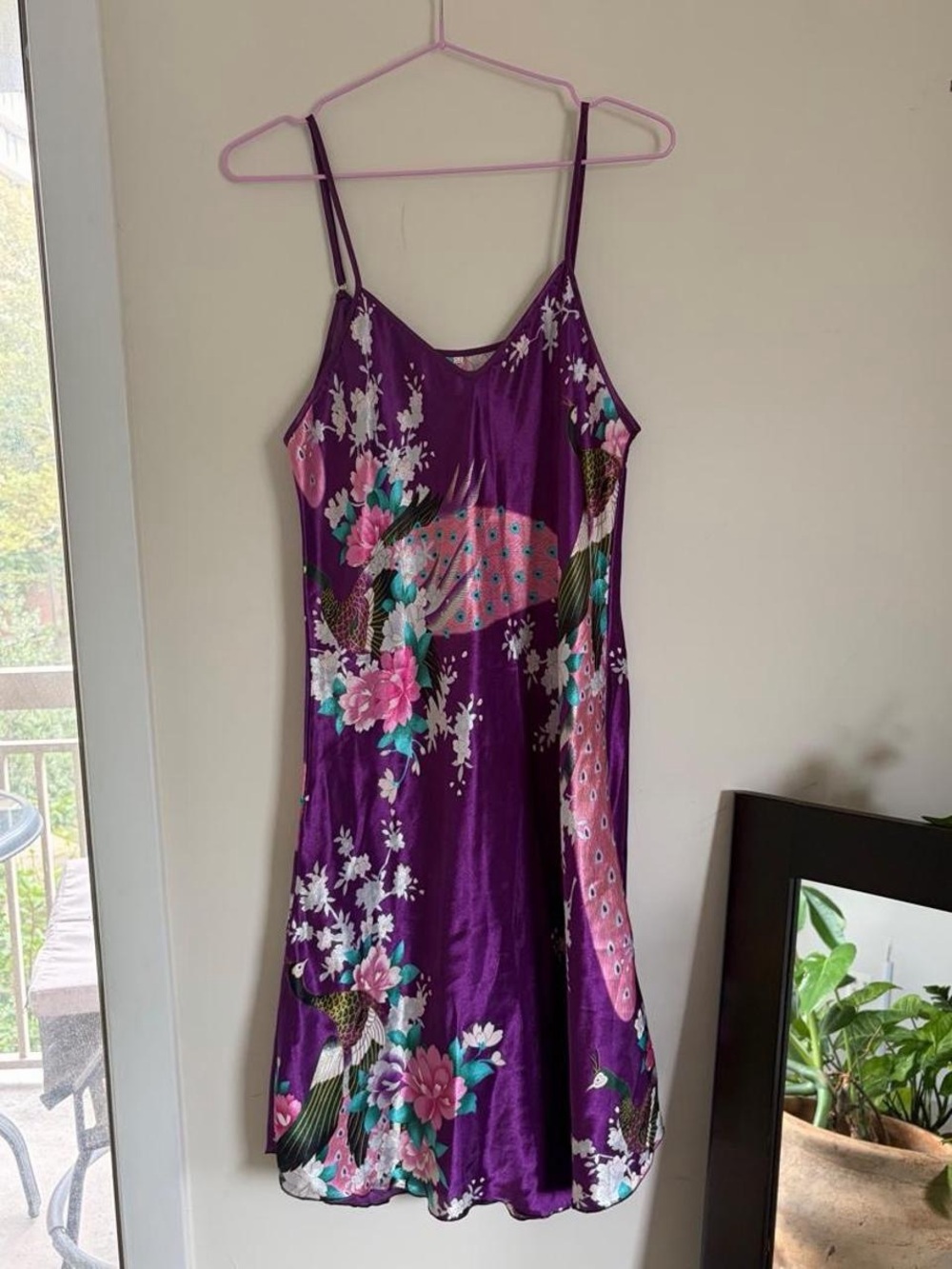 Purple Floral Satin Slip Dress with Adjustable Straps